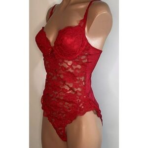 NWT Vintage Victoria's Secret Gold Label Red Lace Bodysuit Size 36C